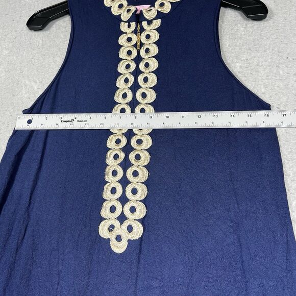 Lilly Pulitzer Jane Shift Dress 10 True Navy Gold Zipper Sleeveless Embroidered - Picture 6 of 12